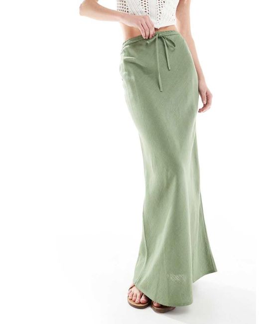 Falda Larga De Corte Al Bies De Mezcla De Lino De Asos Design Tall-Verde ASOS de color Green