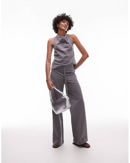 Mango Rechte Bengaline Broek Met Hoepeldetail En Riem in het Gray