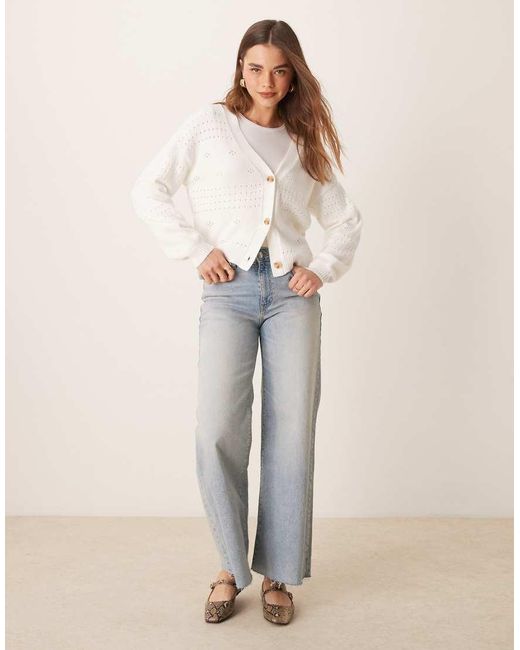 Vila Natural Blouson Sleeve Pattern Knitted Cardigan