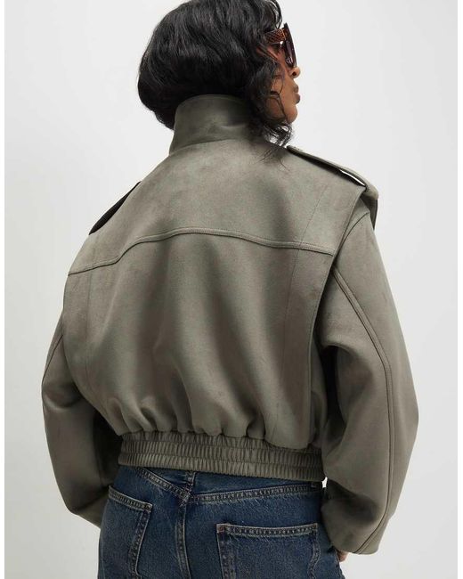 River Island Gray Faux Suede Shoulder Detail Jacket