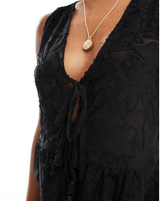 Miss Selfridge Black Lace Sleeveless Tie Front Top