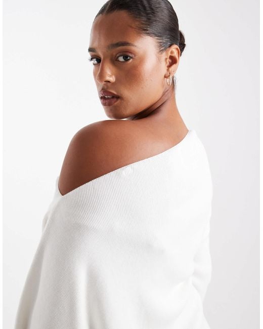 ASOS White Asos Design Curve Knitted Asymmetric Off-shoulder Rib Top