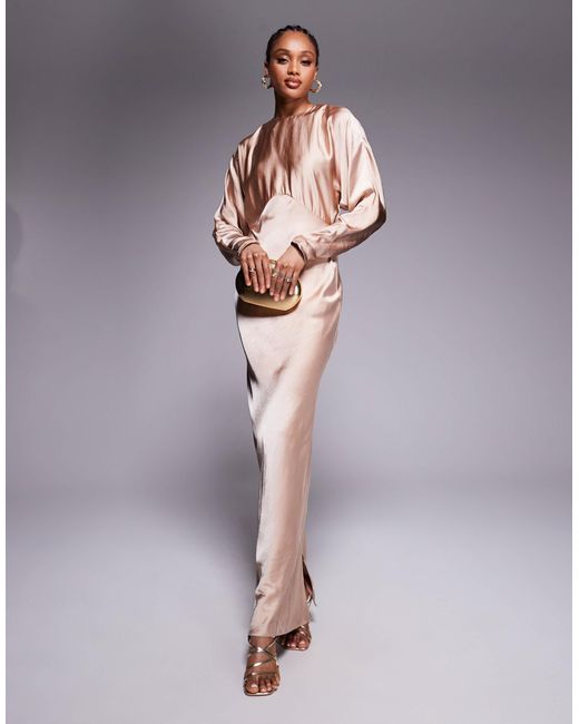Asos design tall - robe longue en satin à manches chauve-souris - crème ASOS en coloris White