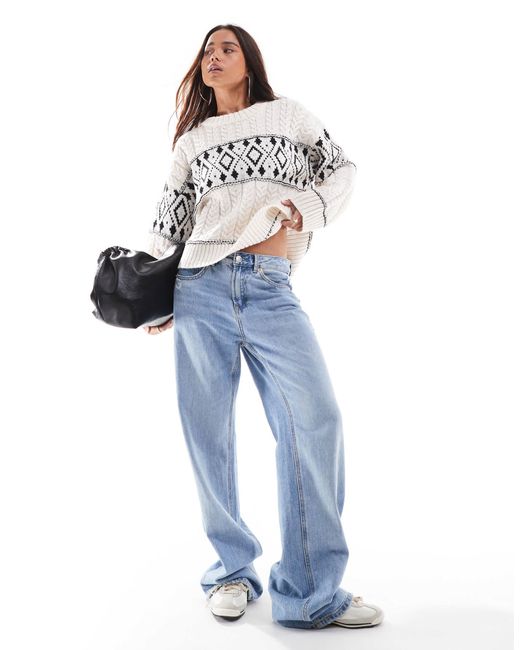 ONLY Gray Round Neck Argyle Knitted Jumper