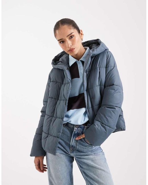 Vero Moda Blue Short Puffer Coat With Hidden Zip Detail