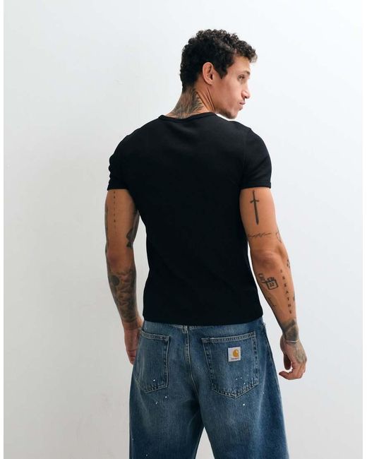 Weekday Blue Slim Fit Rib T-shirt for men
