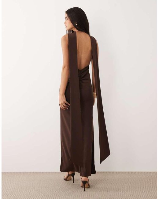 ASOS Natural Scarf Detail Maxi Dress With Plunge Back