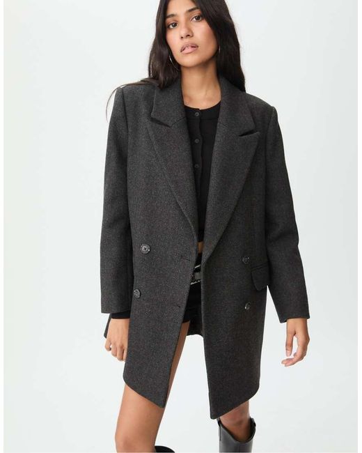Stradivarius Black Regular Fit Herringbone Coat