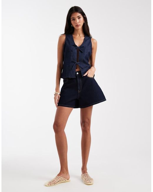 Vero Moda Blue Tie Front Sleeveless Denim Top