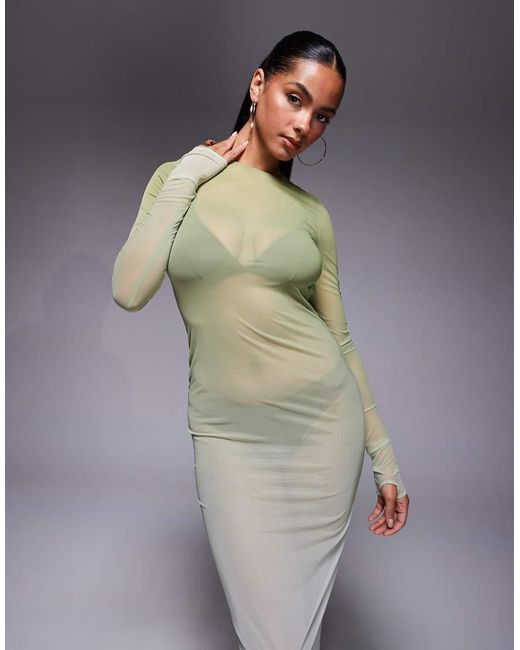 Oh Polly Green Mesh Beach Maxi Dress