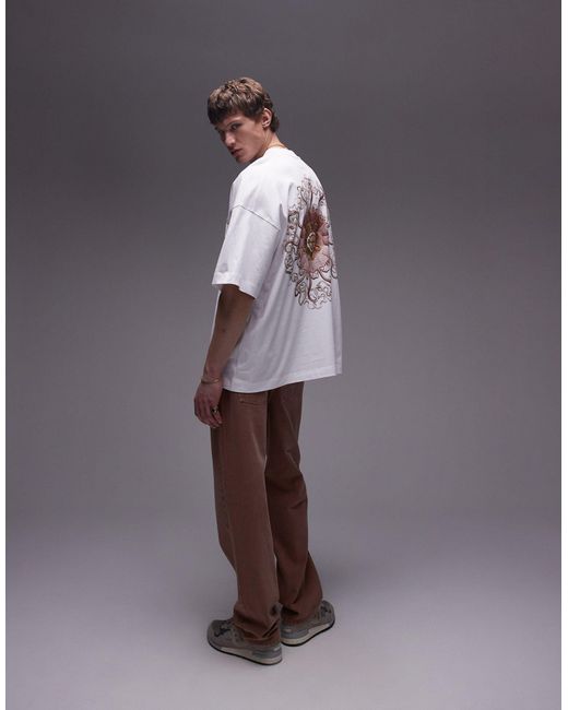 T-shirt premium super oversize bianca con stampa di meduse sulla schiena di Topman in Gray da Uomo