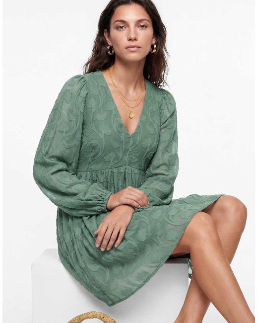 Lovedrobe Green Long Sleeve Floral Burnout Mini Dress