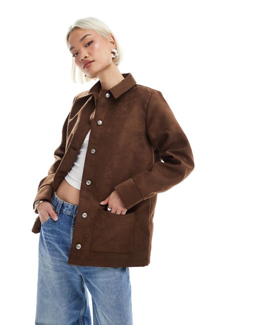 Veste coupe carrée en daim synthétique - fauve ASOS en coloris Brown