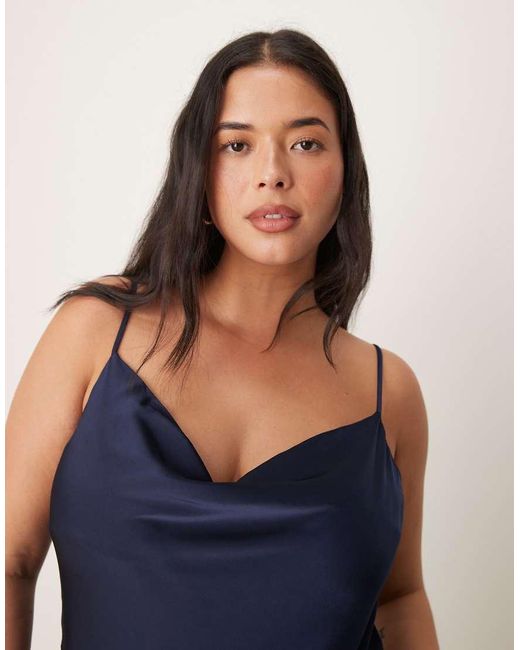 Vila Curve Blue Satin Cowl Neck Cami Maxi Dress