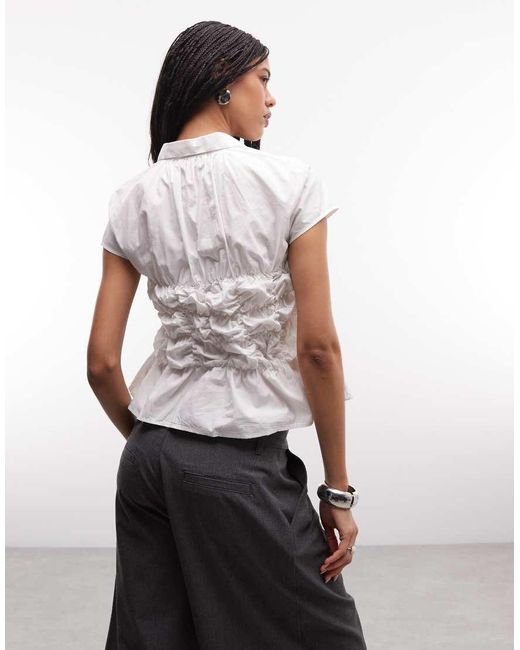 Collusion White Ruched Fitted Short Sleeve Shirt