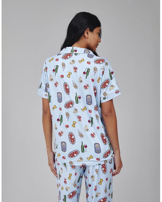 Loungeable Blue Pasta Food Graphic Shirt And Trouser Pj Set