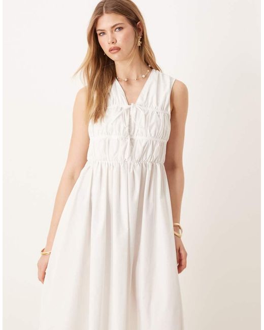 Y.A.S Natural Sleeveless Plunge Poplin Maxi Dress