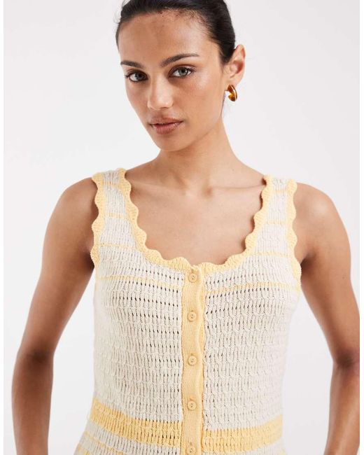Vero Moda White Button Front Contrast Stitch Crochet Vest