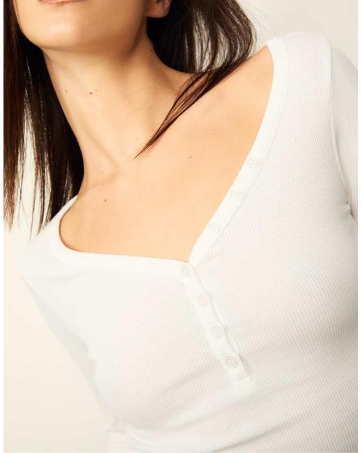 Stradivarius White Str Button Front Long Sleeve Top