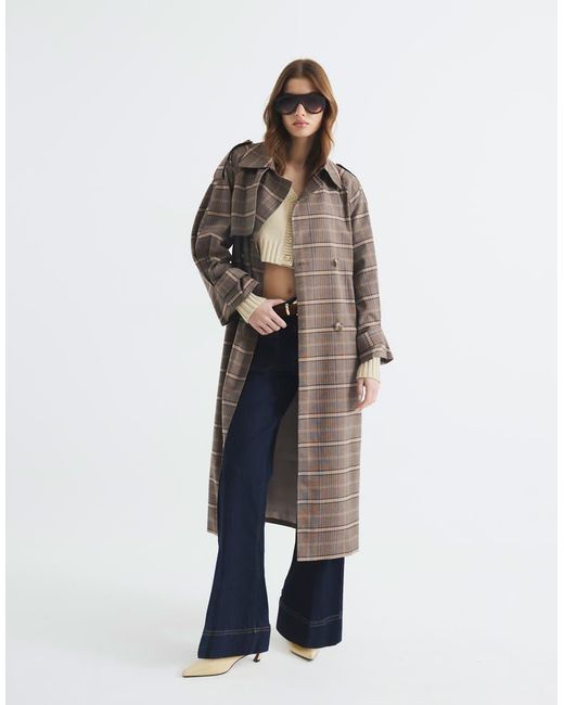 River Island White Check Belted Trench Coat