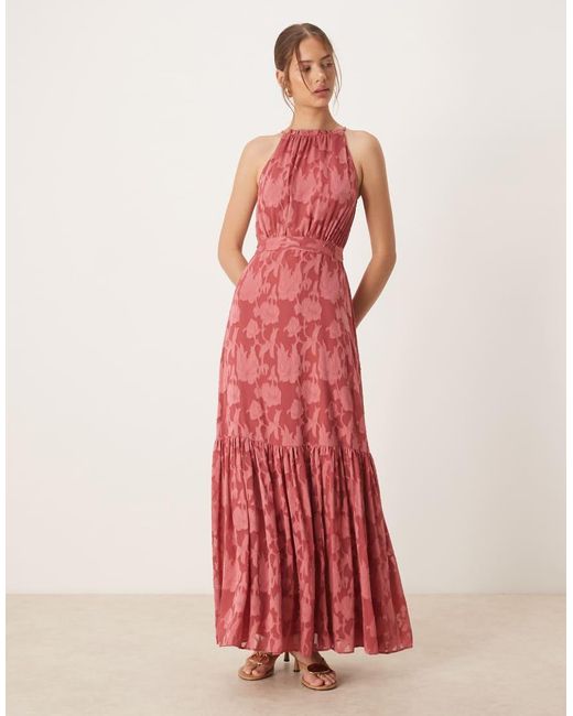 ANAYA Red Frill Halter Neck Maxi Dress