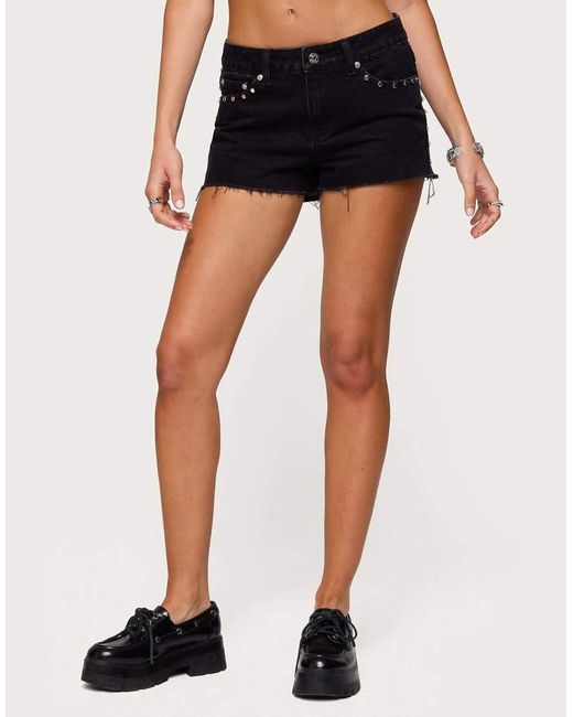 Edikted White Ashten Studded Denim Shorts
