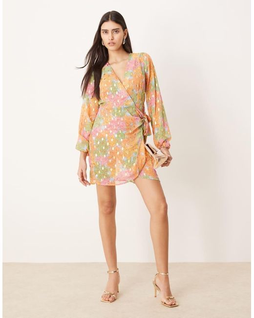 Never Fully Dressed Multicolor Metallic Wrap Mini Dress