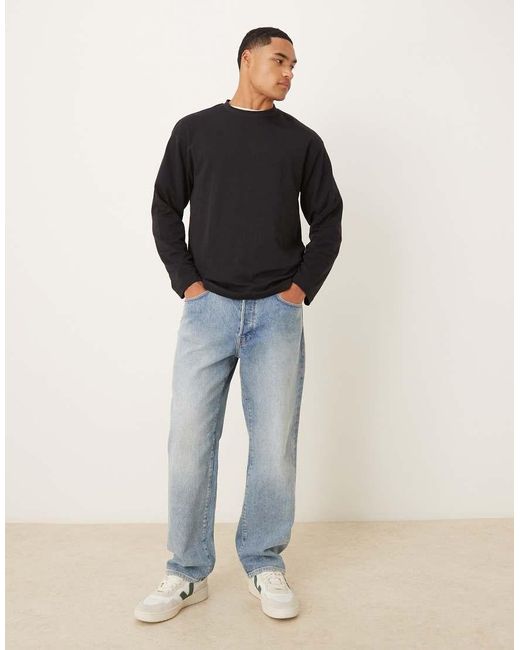 T-Shirt A Maniche Lunghe Oversize Pesante Nera di SELECTED in Black da Uomo
