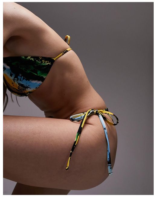 TOPSHOP Black – seitlich gebundene bikinihose mit gänseblümchenmuster im grunge-design