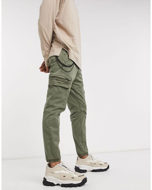 Pull&Bear Green Cuffed Cargo Pant With Chain for men