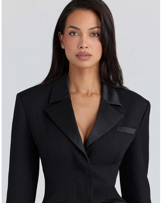 House Of Cb Black Ellis Satin Trimmed Hourglass Blazer Dress