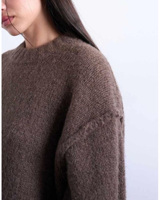 TOPSHOP Brown Knit Wool Blend Fluffy Exposed Seams Easy Sweater