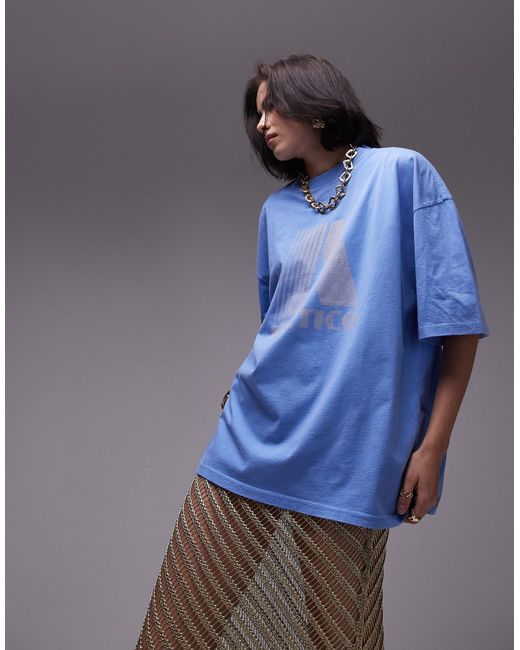 TOPSHOP Blue Graphic Athletic Oversized Tee