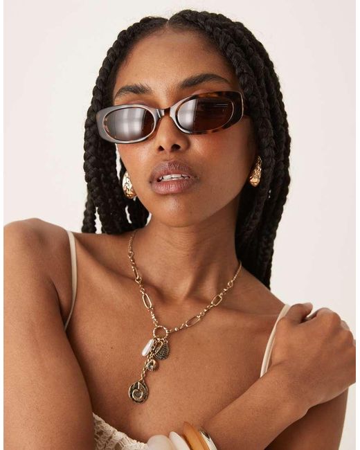 Lu Goldie Cali Slim Rectangle Sunglasses in Brown | Lyst UK