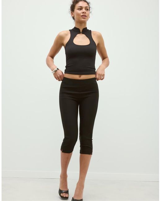 Stradivarius Black Polyamide Top With Neck Detail