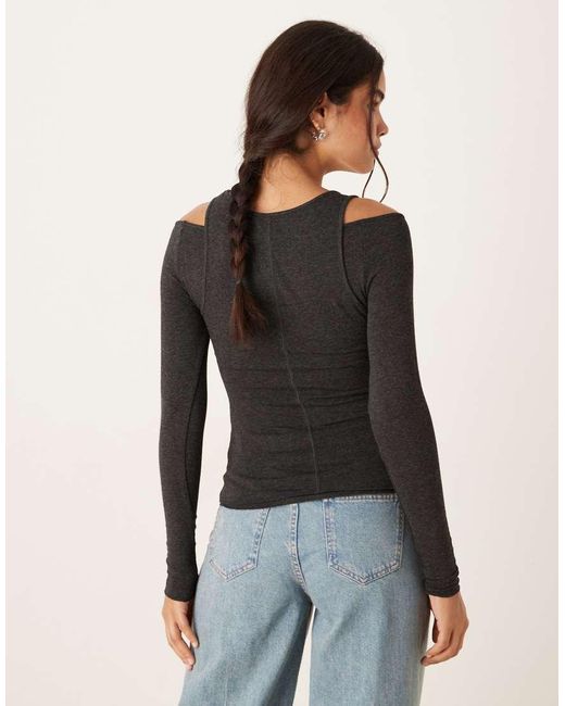 Mango Black Long Sleeve Top With Vest Detail