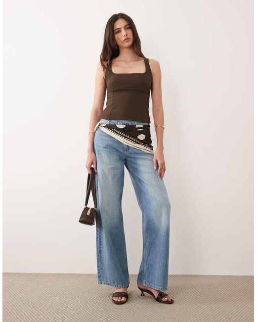 Mango Brown Square Neck Structured Sleeveless Top