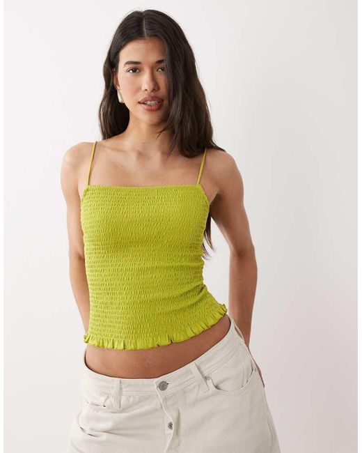 ASOS Green Shirred Cami Top With Ruffle Hem