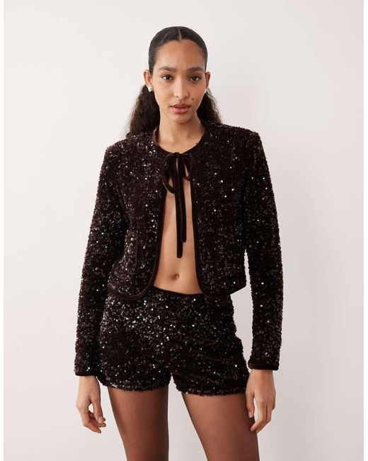 Mango Black Sequin Tie Front Jacket Co-ord