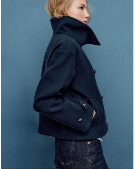 Stradivarius Blue Soft-Touch Crossover High Neck Jacket