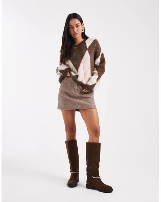 ASOS Rechte Trui Met Argyle-Motief En V-Hals in het Brown