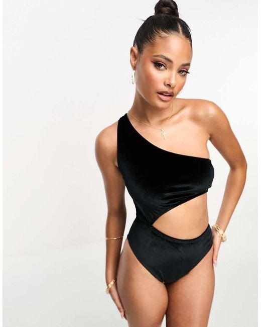 Speedo Black Flu3Nte Velour Cutout Asymmetrical Swimsuit