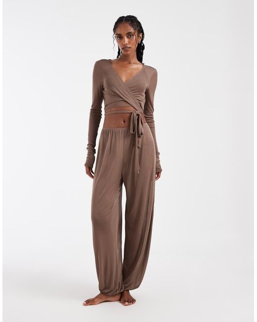 ASOS Brown Lounge Semi Sheer Ballet Wrap Top