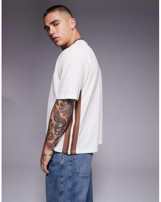ASOS Recht Ruimvallend Piqué T-Shirt Met Inzetstukken En Tekstprint in het Blue voor heren
