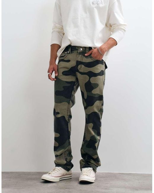 True Religion White Camo Loose Fit Twill Ricky Flap Jeans for men