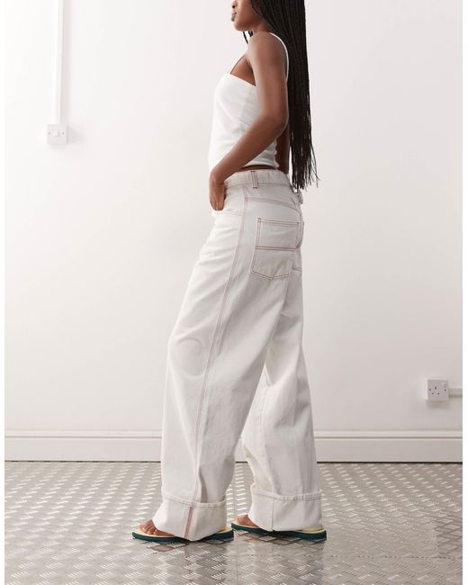 X002 - jean baggy à revers - écru Collusion en coloris White