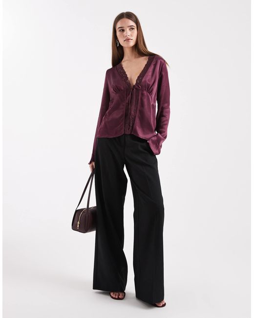 Miss Selfridge Purple Satin Tie Front Blouse