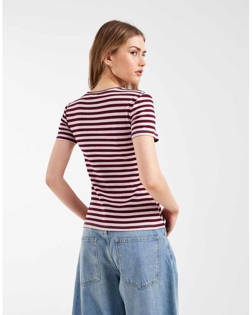 Pieces Red Short Sleeve Ribbed T-shirt