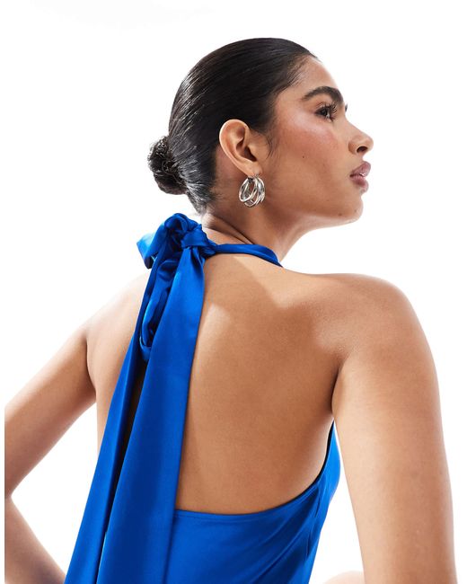 bershka blue dress Stunning Bershka blue satin mini dress Size