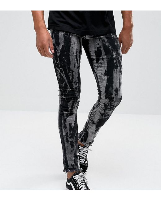 Granted Skinny Jeans In Black With Bleach And Raw Hem in Black for Men Lyst